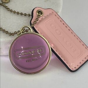 Coach Gold Banded Transparent Sphere and Hang Tag Bag Charm Key Chain Pink Gold